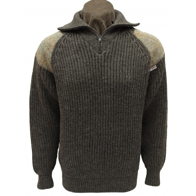 Crofter - Chunky quarter zip neck sweater with Harris Tweed patches
