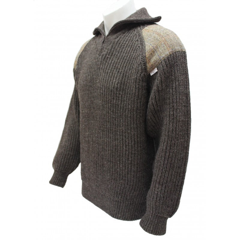 Crofter - Chunky quarter zip neck sweater with Harris Tweed patches