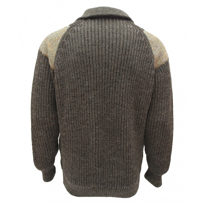 Crofter - Chunky quarter zip neck sweater with Harris Tweed patches