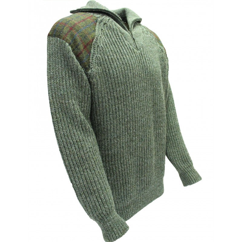 Crofter - Chunky quarter zip neck sweater with Harris Tweed patches