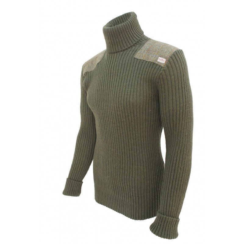 Ghillie - Roll Neck Woolly Pully Sweater with Harris Tweed Patches ...