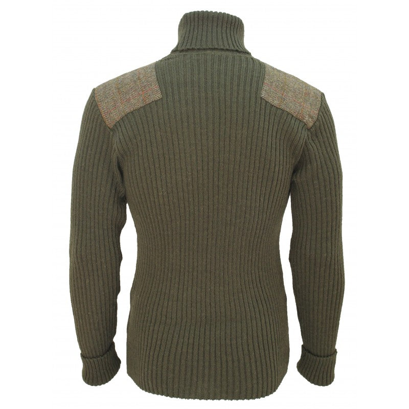 Ghillie - Roll Neck Woolly Pully Sweater with Harris Tweed Patches