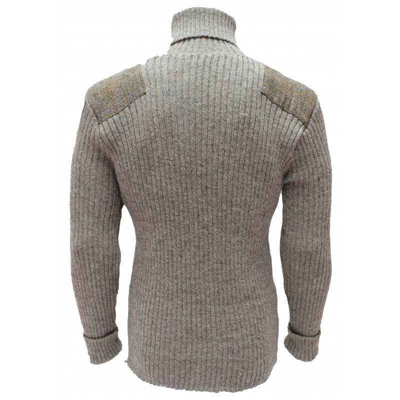 Ghillie - Roll Neck Woolly Pully Sweater with Harris Tweed Patches