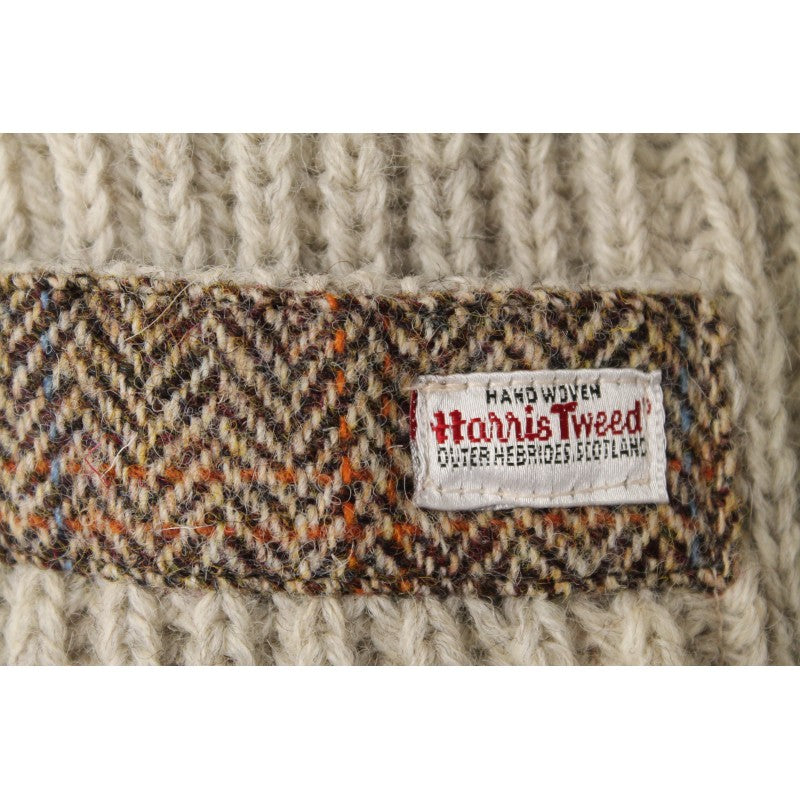 Laird - Chunky knit traditional cardigan with Harris Tweed patches