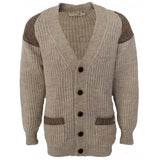 Laird - Chunky knit traditional cardigan with Harris Tweed patches