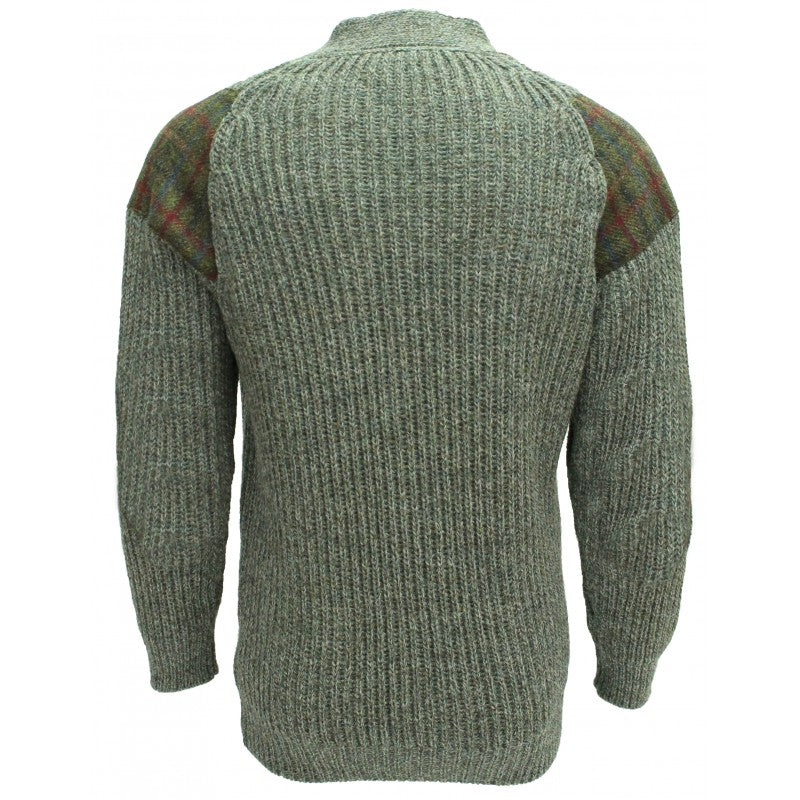 Laird - Chunky knit traditional cardigan with Harris Tweed patches