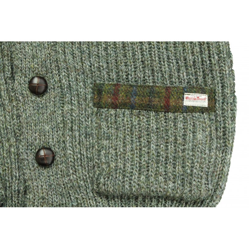 Laird - Chunky knit traditional cardigan with Harris Tweed patches