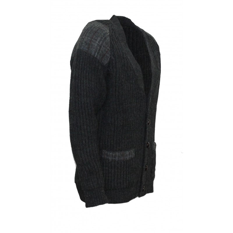 Laird - Chunky knit traditional cardigan with Harris Tweed patches