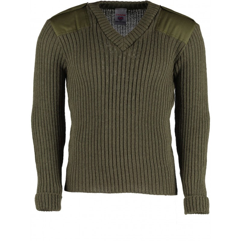 York Woolly Pully Vee Neck Sweater With Patches And Epaulettes