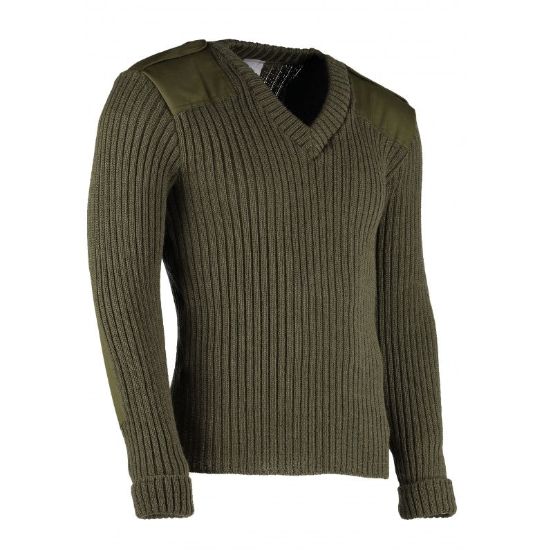 York Woolly Pully Vee Neck Sweater With Patches And Epaulettes