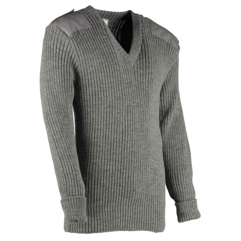 York Woolly Pully Vee Neck Sweater With Patches And Epaulettes