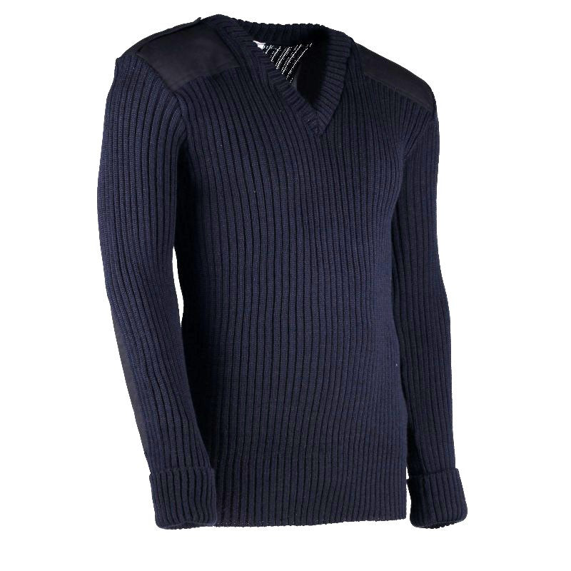 York Woolly Pully Vee Neck Sweater With Patches And Epaulettes